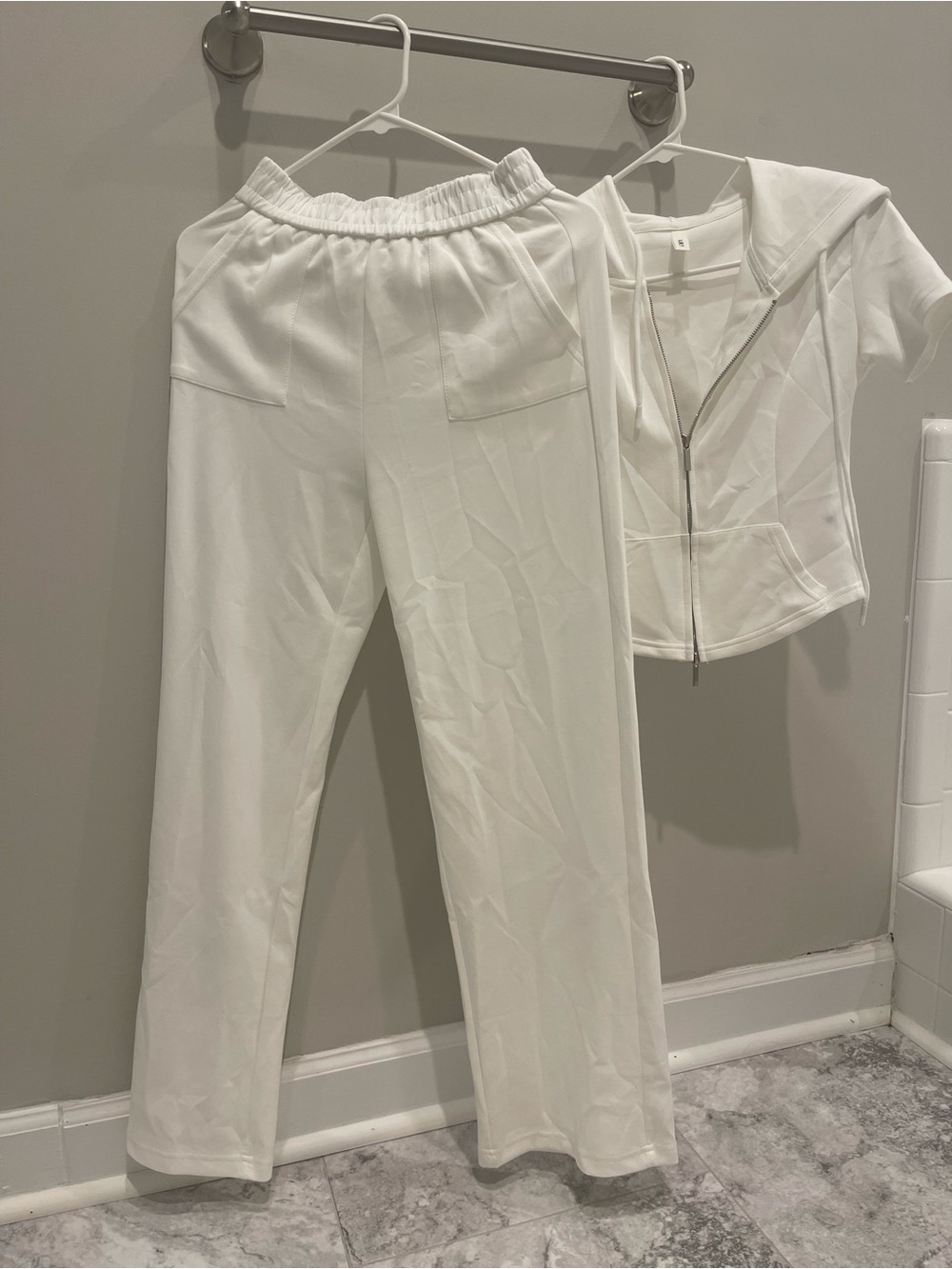 Women's White Two-Piece Lounge Pants & Zip Hoodie Set